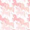 Pink Unicorns. Seamless pattern. Fairytale background with cute silhouettes of unicorns.