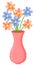 A pink vase with flowers