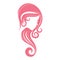 Pink vector icon girl silhouette with wavy long hair