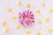 Pink velvet scrunchie and fresh spring yellow flowers
