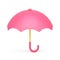 Pink vertical open umbrella curved handle for rain overcast weather protection 3d icon vector