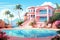 pink villa with pool tropical summer vacation AI generated