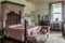 Pink vintage bedroom decor including an antique french chaise longue chaise lounge inside an 18th century home