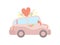 Pink Vintage Car Decorated with Red Heart and Flowers, Wedding Retro Auto, Side View Vector Illustration