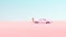 Pink Vintage Muscle Car Desert Sand Blue Sky Sunny Road Trip Woman in Pink Swimsuit Rest Break Isolated Driving Pastel