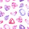 Pink and violet diamonds watercolor seamless vector pattern