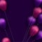 Pink and violet foil balloons with threads on dark violet background