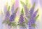 Pink and violet lupine flowers watercolor background