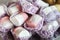 Pink and violet marshmallows at restaurant candy bar