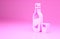 Pink Vodka with pepper and glass icon isolated on pink background. Ukrainian national alcohol. Minimalism concept. 3d