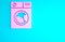 Pink Washer icon isolated on blue background. Washing machine icon. Clothes washer - laundry machine. Home appliance