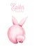 Pink watercolor fluffy easter bunny from behind
