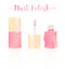 Pink watercolored painting vector illustration of a beauty utensil nail polish varnish makeup product for fingernail or toenails.