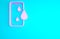 Pink Waterproof mobile phone icon isolated on blue background. Smartphone with drop of water. Minimalism concept. 3d