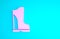Pink Waterproof rubber boot icon isolated on blue background. Gumboots for rainy weather, fishing, gardening. Minimalism
