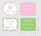 Pink wedding card template heart icon, white name label on pastel rose shape pattern green background