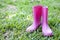 Pink wellingtons on grass