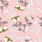 Pink with whimsical white flower elements seamless pattern background design.