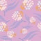 Pink with whimsical white, light blue and orange flower elements seamless pattern background design.