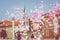 Pink and white balloons on a blue sky at historic center of the Croatian town of Zadar at the Mediterranean Sea, Europe