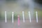 Pink and white pegs on washing line outdoor