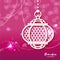 Pink White Ramadan Kareem celebration greeting card with origami arabic lamp.