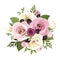 Pink and white roses and lisianthus flowers. Vector illustration.