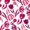 Pink and white sketch tulip seamless pattern