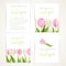 Pink and white tulips on four vertical blank banners set