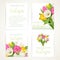 Pink and white tulips on four vertical blank banners set