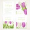 Pink and white tulips on four vertical blank banners set