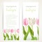 Pink and white tulips on two vertical blank banners