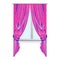 Pink window curtain icon, cartoon style