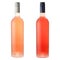 Pink wine bottles on white