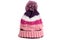 Pink winter bobble ski hat white background