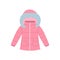 Pink winter coat for children. Warm clothes element. Doodle style.