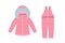 Pink winter coat and overalls for children. Warm clothes elements. Doodle style.