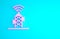 Pink Wireless antenna icon isolated on blue background. Technology and network signal radio antenna. Minimalism concept