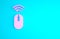 Pink Wireless computer mouse system icon isolated on blue background. Internet of things concept with wireless
