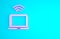 Pink Wireless laptop icon isolated on blue background. Internet of things concept with wireless connection. Minimalism