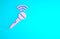 Pink Wireless microphone icon isolated on blue background. On air radio mic microphone. Speaker sign. Minimalism concept