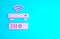 Pink Wireless multimedia and TV box receiver and player with remote controller icon isolated on blue background