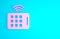 Pink Wireless tablet icon isolated on blue background. Internet of things concept with wireless connection. Minimalism