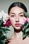 pink woman girl model make-up cosmetology face beauty flower portrait blush