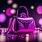 pink women\\\'s bag with lots of sparkles and glitter glowing background. Generative AI