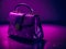 pink women\\\'s bag with lots of sparkles and glitter glowing background. Generative AI