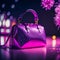 pink women\\\'s bag with lots of sparkles and glitter glowing background. Generative AI