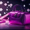 pink women\\\'s bag with lots of sparkles and glitter glowing background. Generative AI