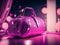 pink women\\\'s bag with lots of sparkles and glitter glowing background. Generative AI