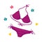 Pink Women`s Swimsuit for swimming in the sea. Travel summer thing, colorful illustration accessory, isolated